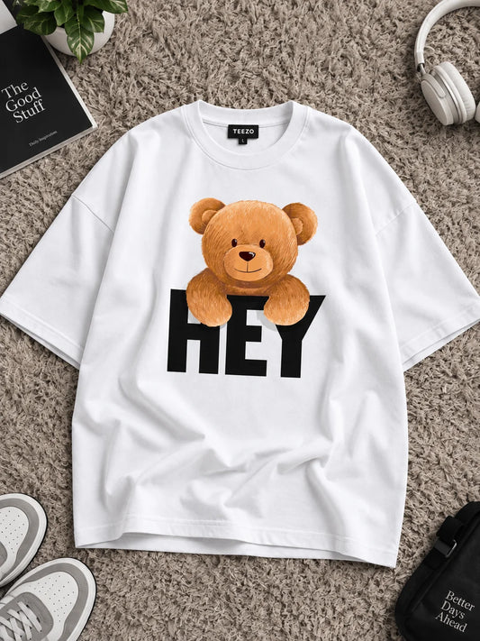 HEY Teddy Bear | 190 GSM Premium Oversized T-Shirt