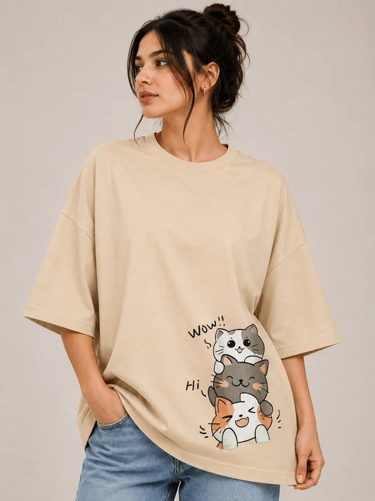 3 Cats WOW HI | 200 GSM Premium Oversized T-Shirt