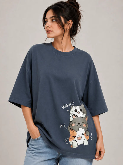 3 Cats WOW HI | 200 GSM Premium Oversized T-Shirt