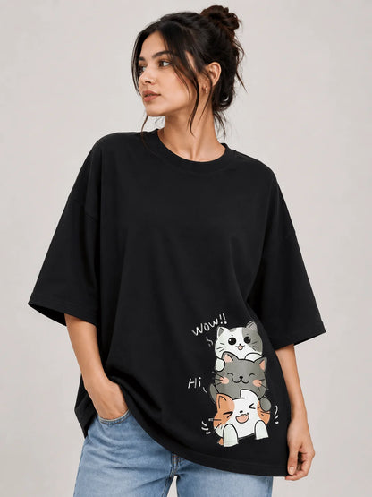 3 Cats WOW HI | 200 GSM Premium Oversized T-Shirt