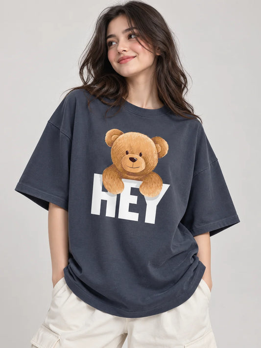 HEY Teddy Bear | 190 GSM Premium Oversized T-Shirt