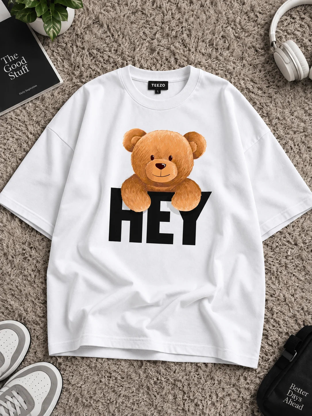 HEY Teddy Bear | 190 GSM Premium Oversized T-Shirt
