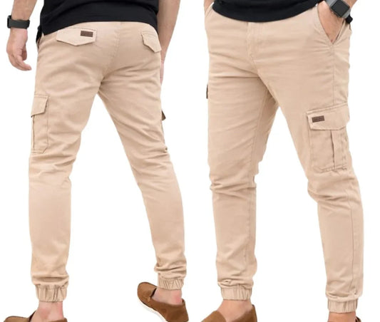 Stretchable Beige Cargo 6 Pocket Trouser