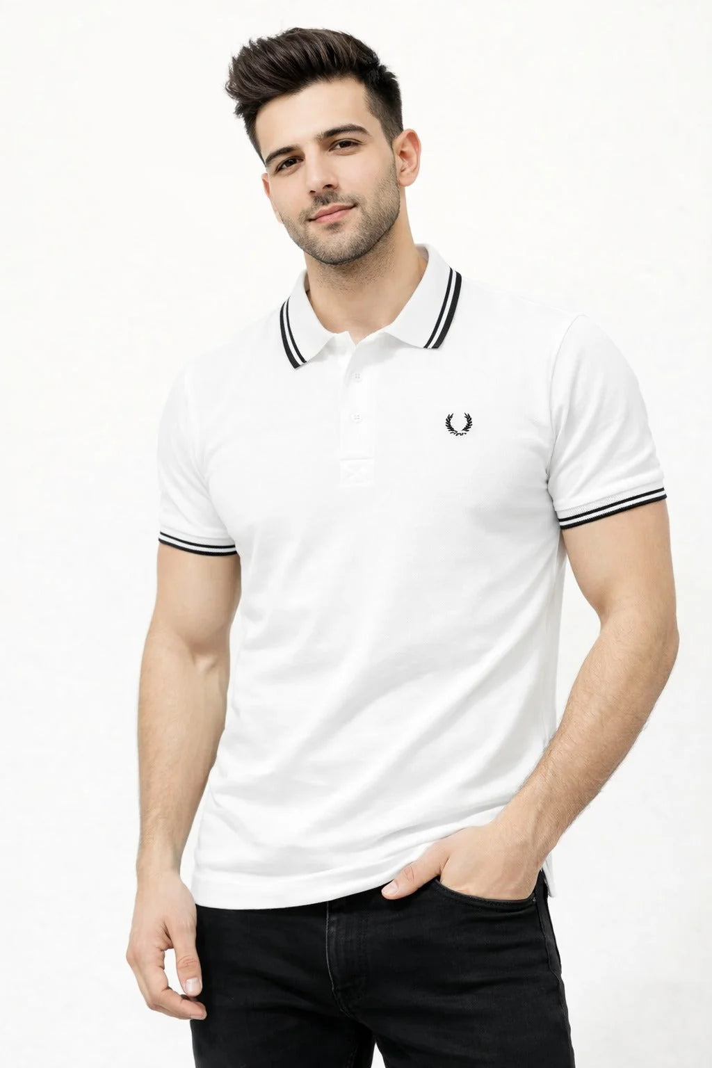Premium Double PK Cotton Polo white T-shirt